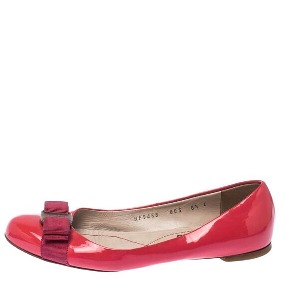 Salvatore Ferragamo Pink Patent Leather Vara Bow Ballet Flats Size 37 - Picture 2 of 4